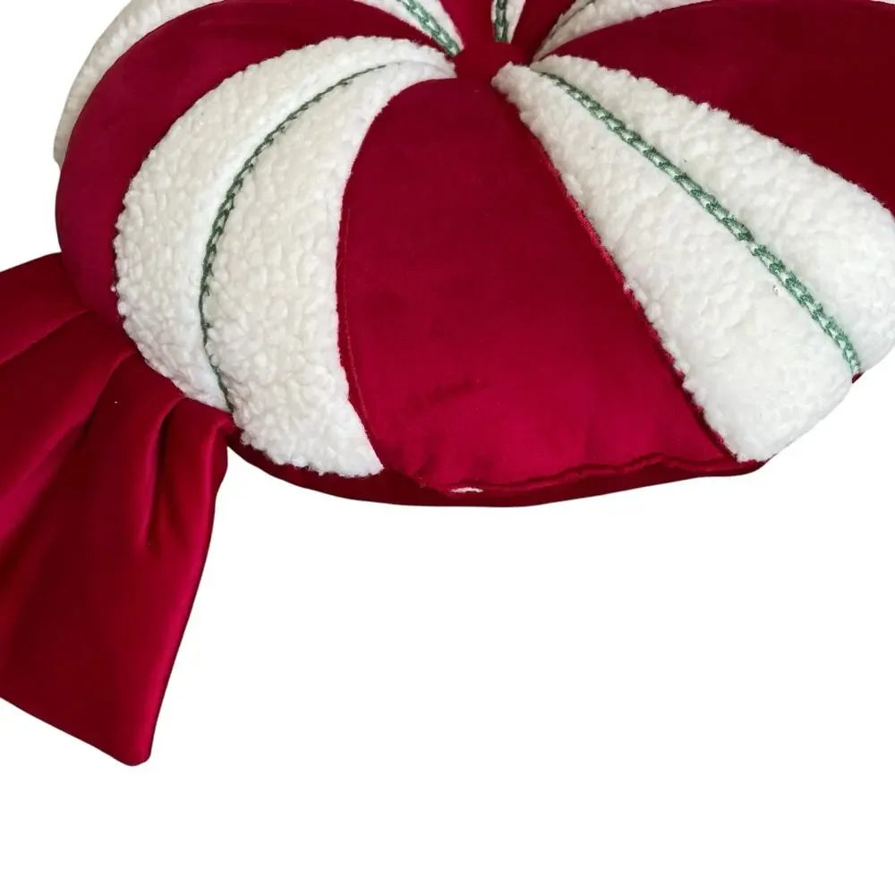 Christmas PEPPERMINT CANDY Shaped Pillow 29x17 Holiday Red Swirl by Novogratz